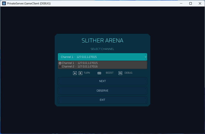 PrivateServer channel selection screen