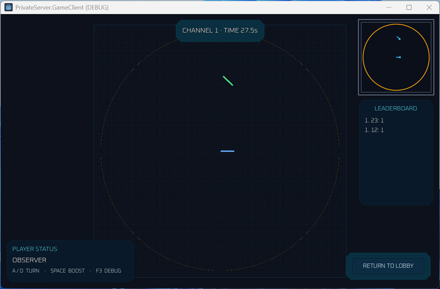 PrivateServer observer view of a running round
